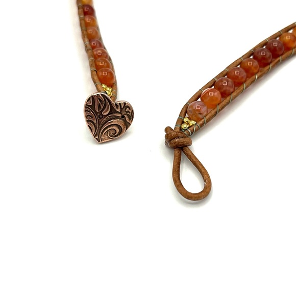 HAND CRAFTED Safari Red Fire Agate and Black Onyx Wrap Bracelet - Picture 7 of 7